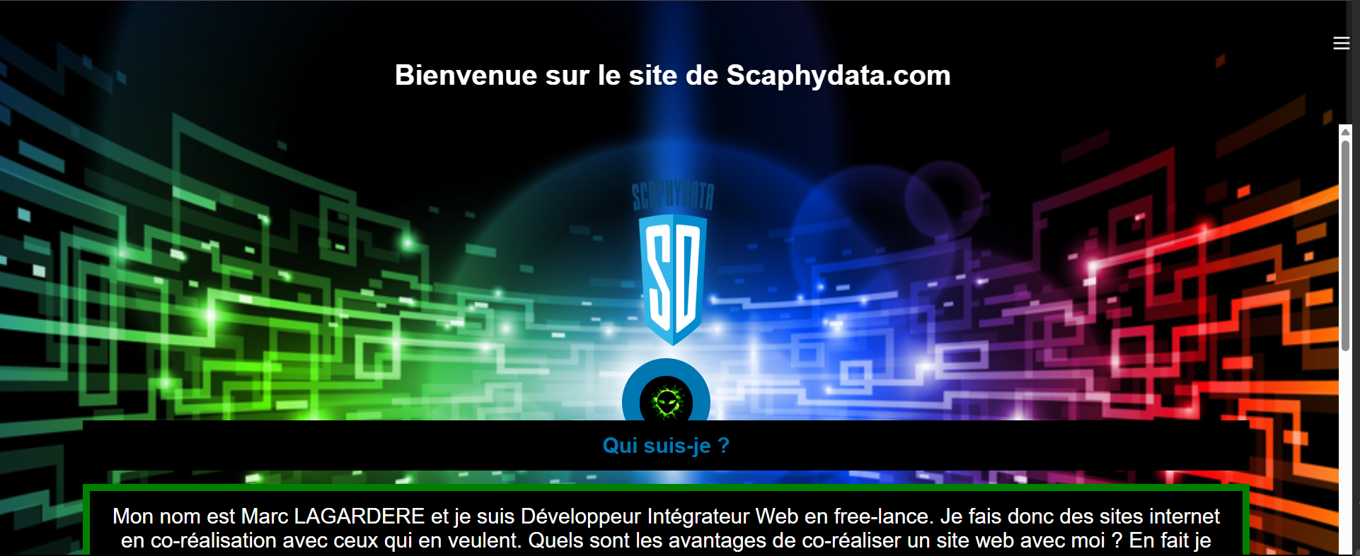 Capture d'écran de Scaphydata.com menu burger